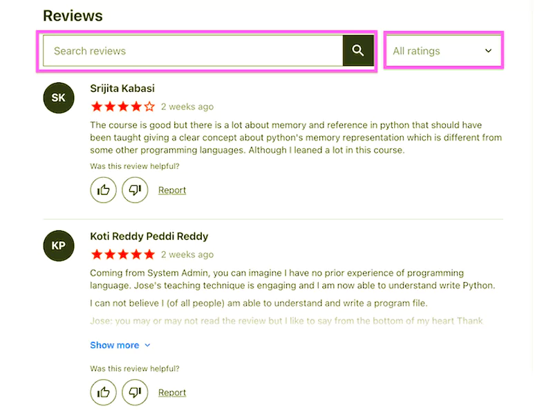 Before joining any online course, always read past reviews and ratings.