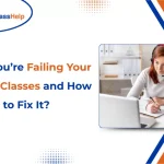 Student studying at laptop while failing your online classes and seeking ways to improve